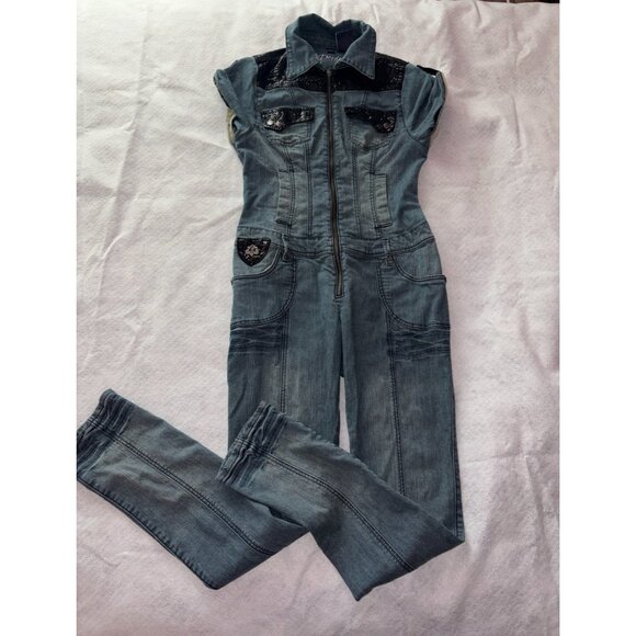 Vintage Beyonce House of Dereon Womens Large Blue Denim Jumpsuit Overall Y2K - Picture 6 of 9